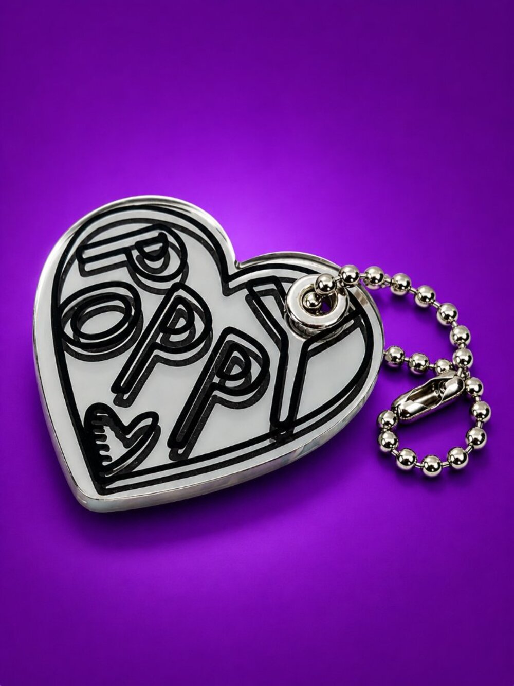 COACH Poppy Graffiti Heart Mirror Acrylic Bag Charm Keychain Silver Y2K Rare - Picture 7 of 9